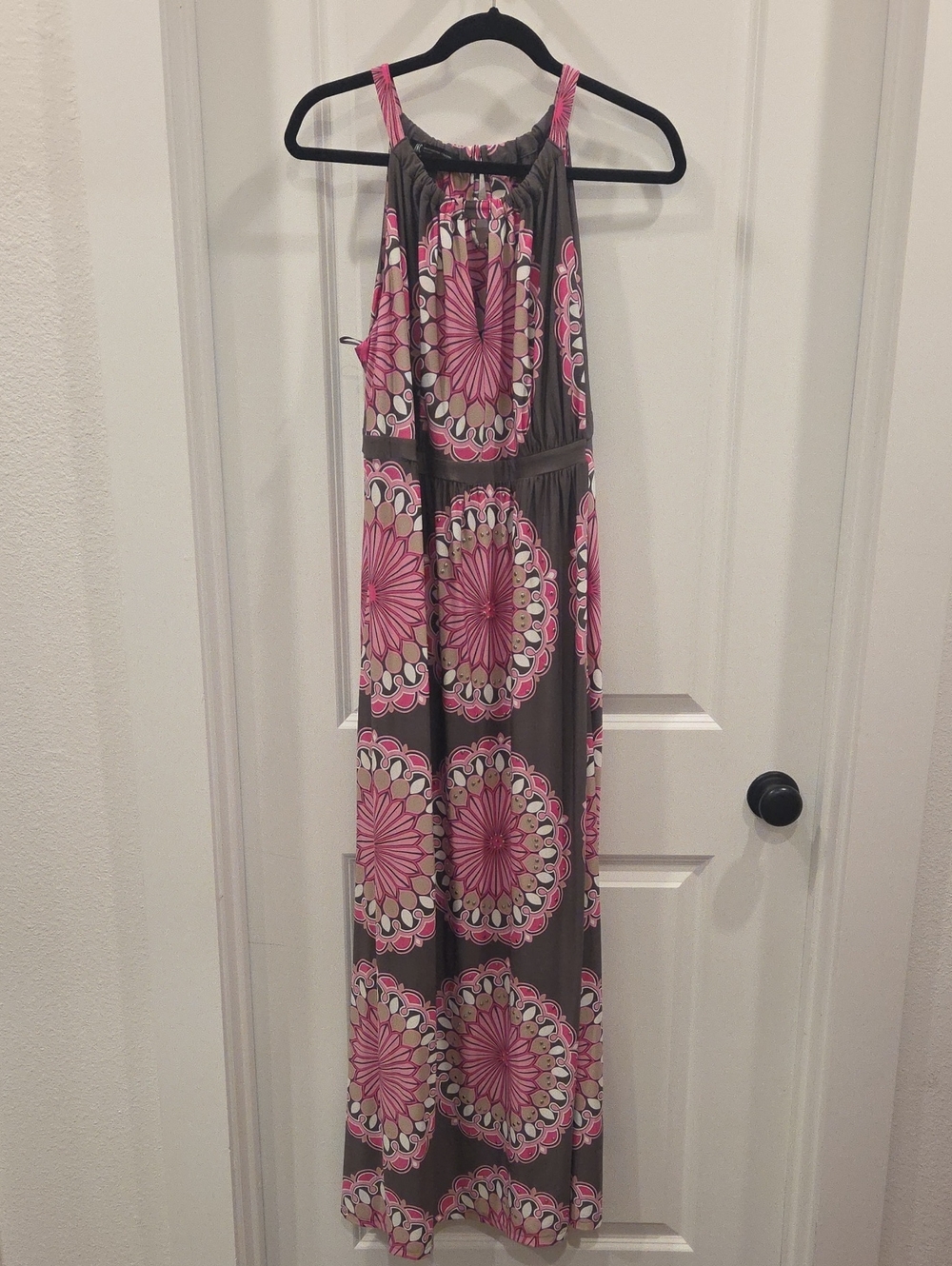 INC International Concepts Gray Maxi Dress with Pink Medallion Print